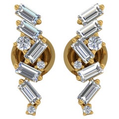 SI Clarity HI Color Baguette Round Brillant Cut Orecchini di diamanti in oro giallo 18k