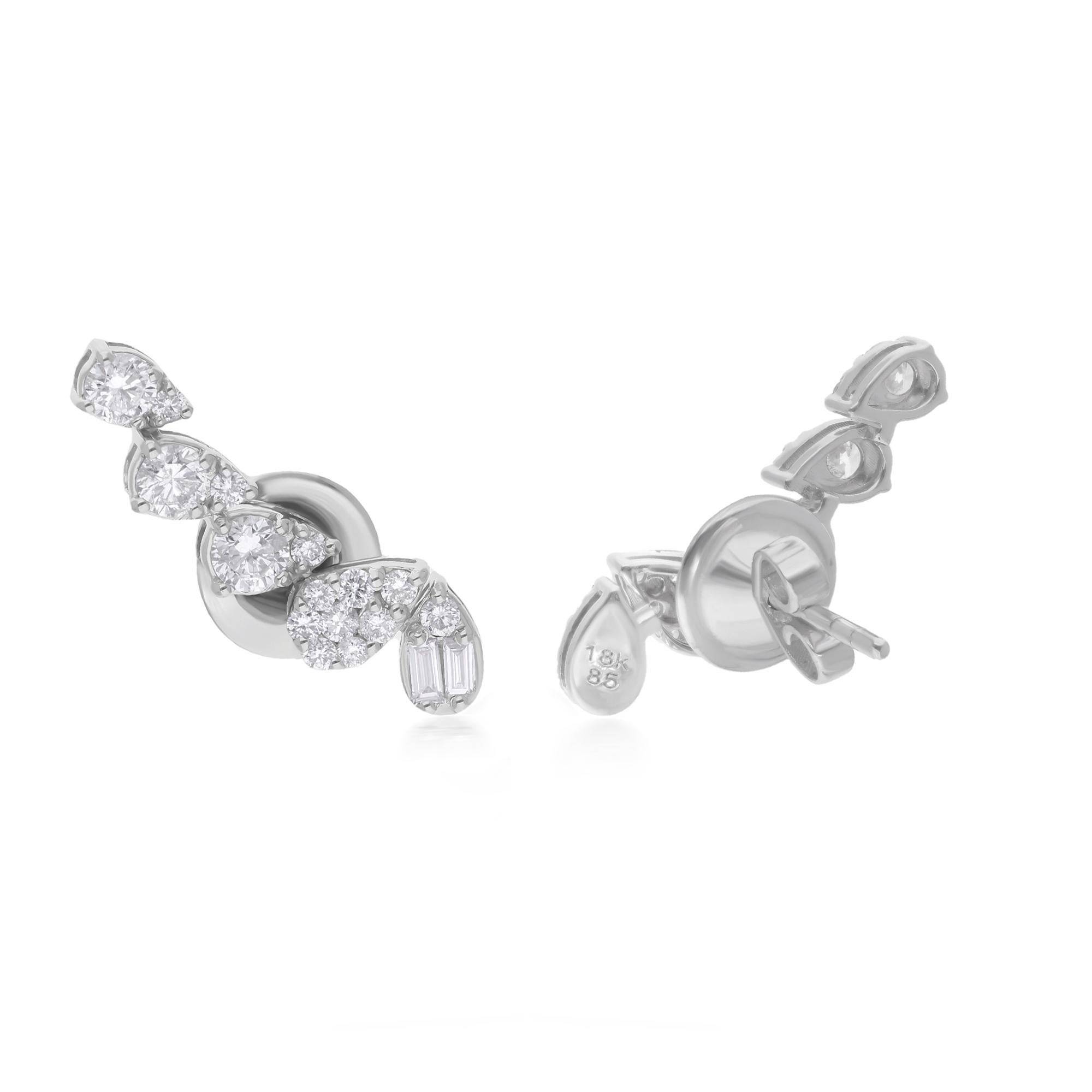 These stunning diamond climber earrings are a masterpiece of elegance and sophistication. Crafted from luxurious 14 karat white gold, they exude a timeless allure that seamlessly complements any ensemble, from casual chic to formal glamour.

Item