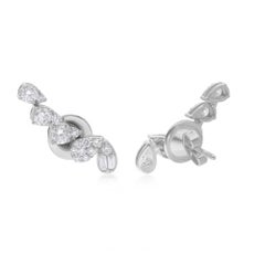 SI Clarity HI Color Baguette Round Diamond Climber Earrings 14 Karat White Gold