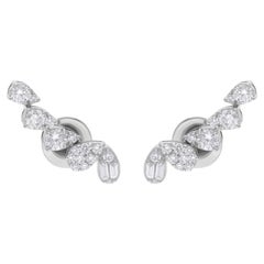 SI Clarity HI Color Baguette Round Diamond Climber Earrings 14 Karat White Gold
