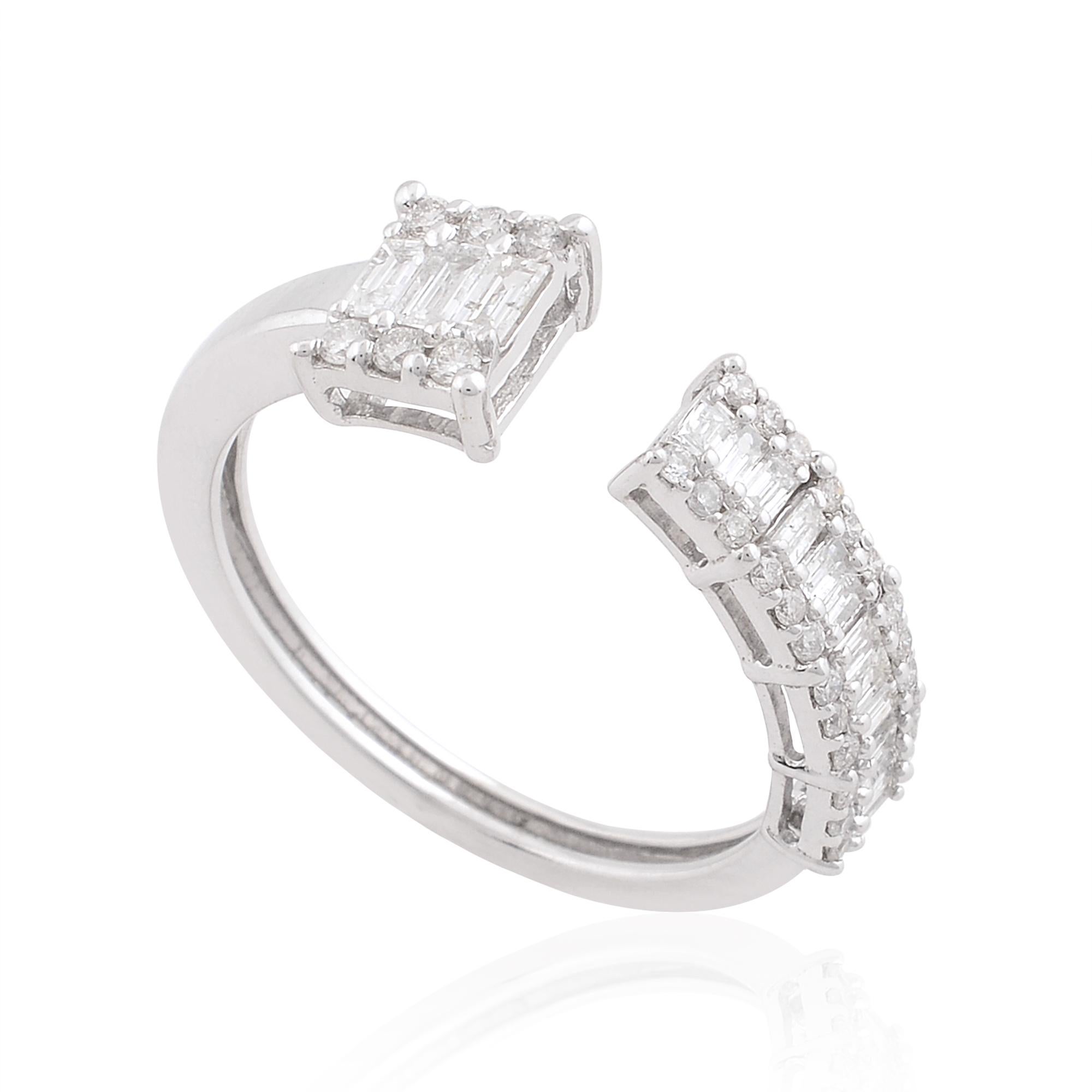 Baguette Cut SI Clarity HI Color Baguette Round Diamond Cuff Ring 10 Karat White Gold Jewelry For Sale