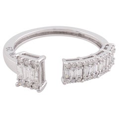 SI Clarity HI Color Baguette Round Diamond Cuff Ring 10 Karat White Gold Jewelry