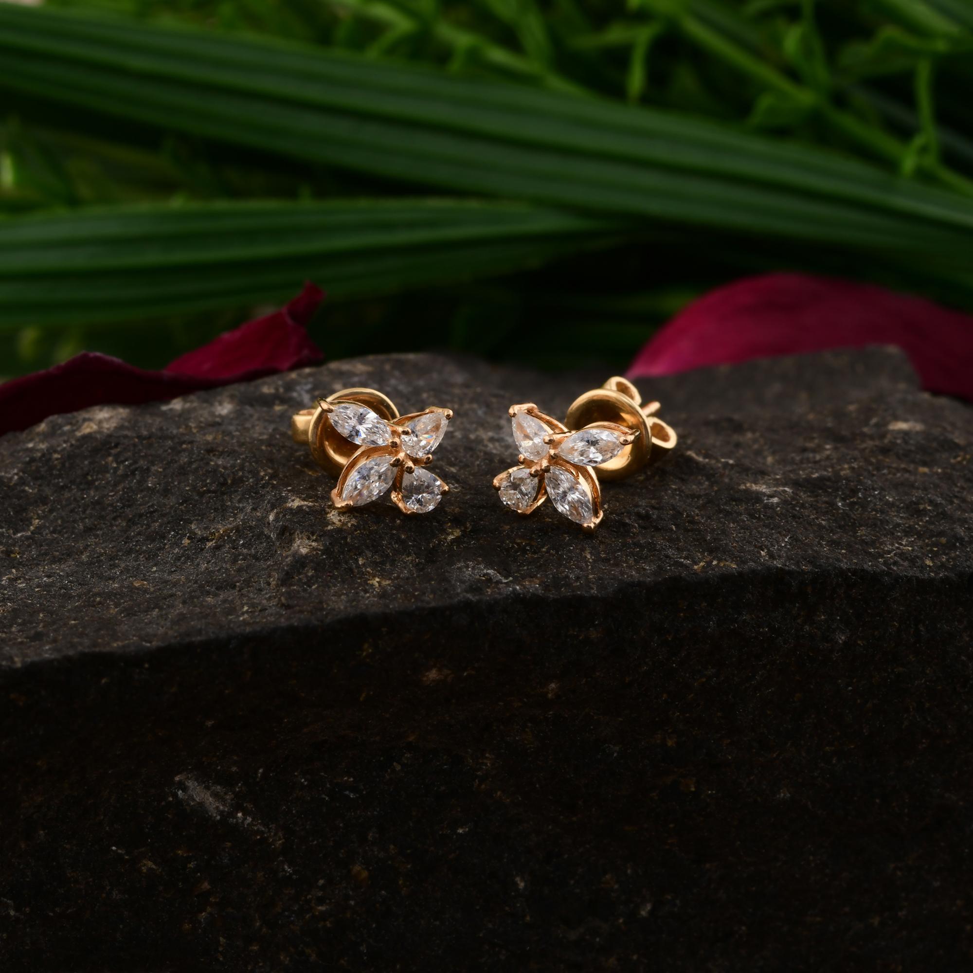 SI Reinheit HI Farbe Brillantschliff Diamant-Ohrstecker 18 Karat Gelbgold im Angebot 1