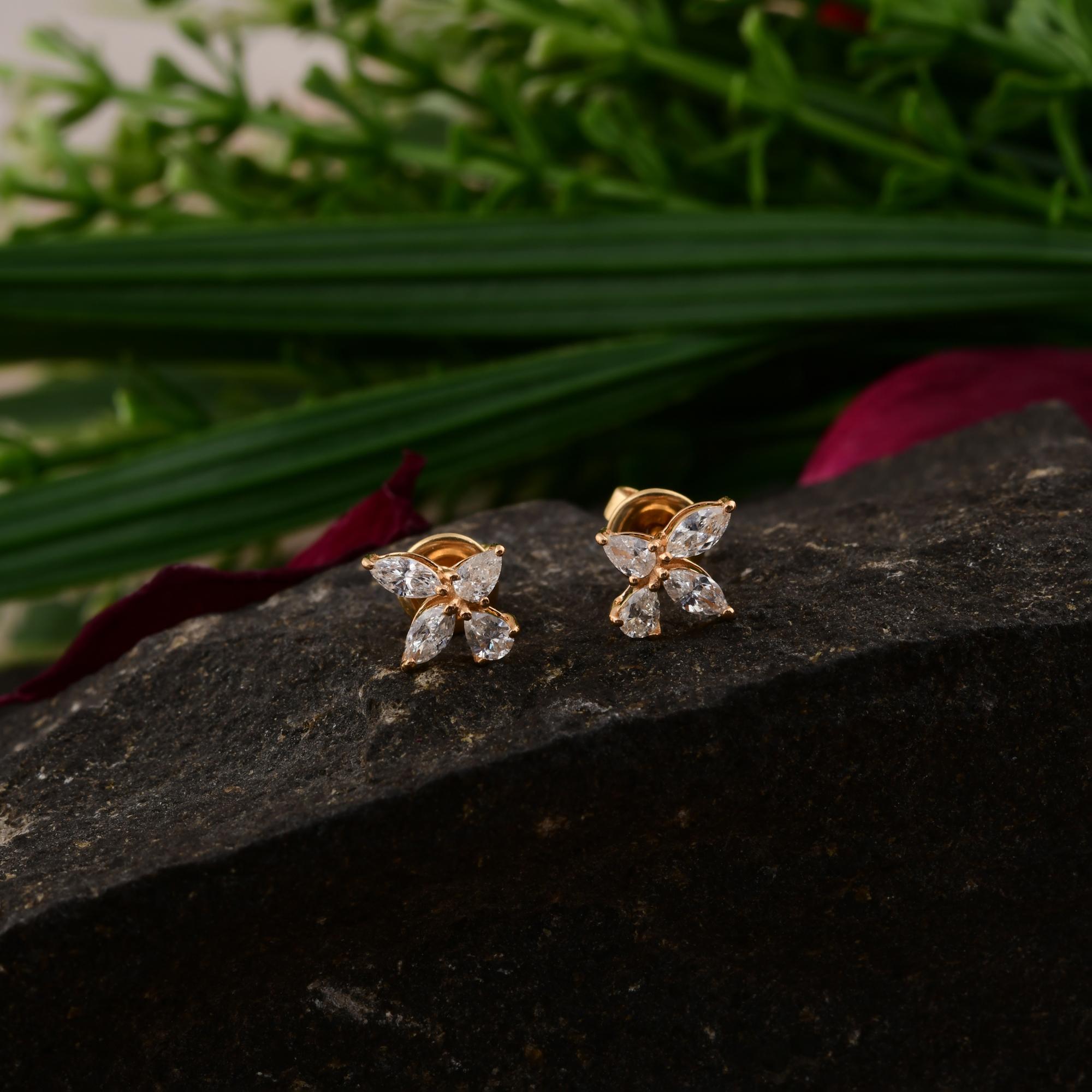 SI Reinheit HI Farbe Brillantschliff Diamant-Ohrstecker 18 Karat Gelbgold im Angebot 2