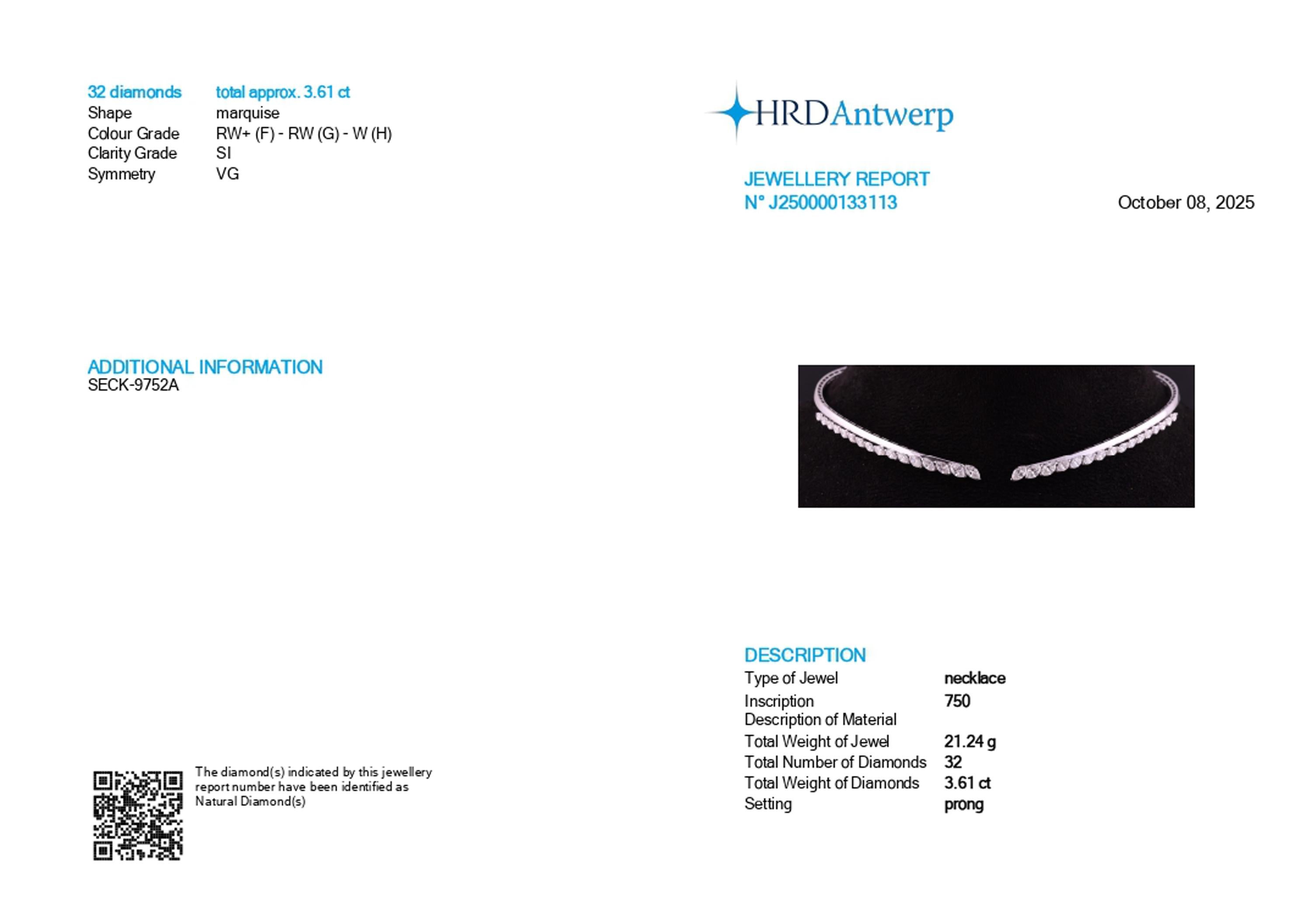 SI Claridad HI Color Diamante Certificado Collar Gargantilla Oro Blanco 18 Kilates en venta 1