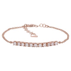 SI Clarity HI Color Diamond Bar Heart Charm Adjustable Bracelet 14 Kt Rose Gold