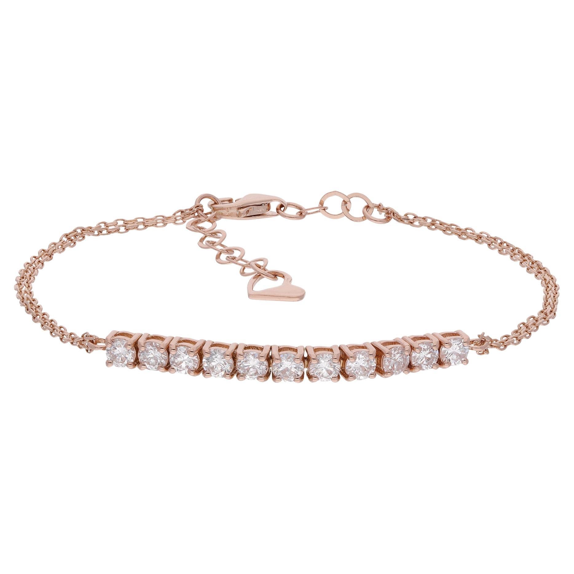 SI Clarity HI Color Diamant Bar Charm Coeur Bracelet ajustable en or rose 18 carats en vente