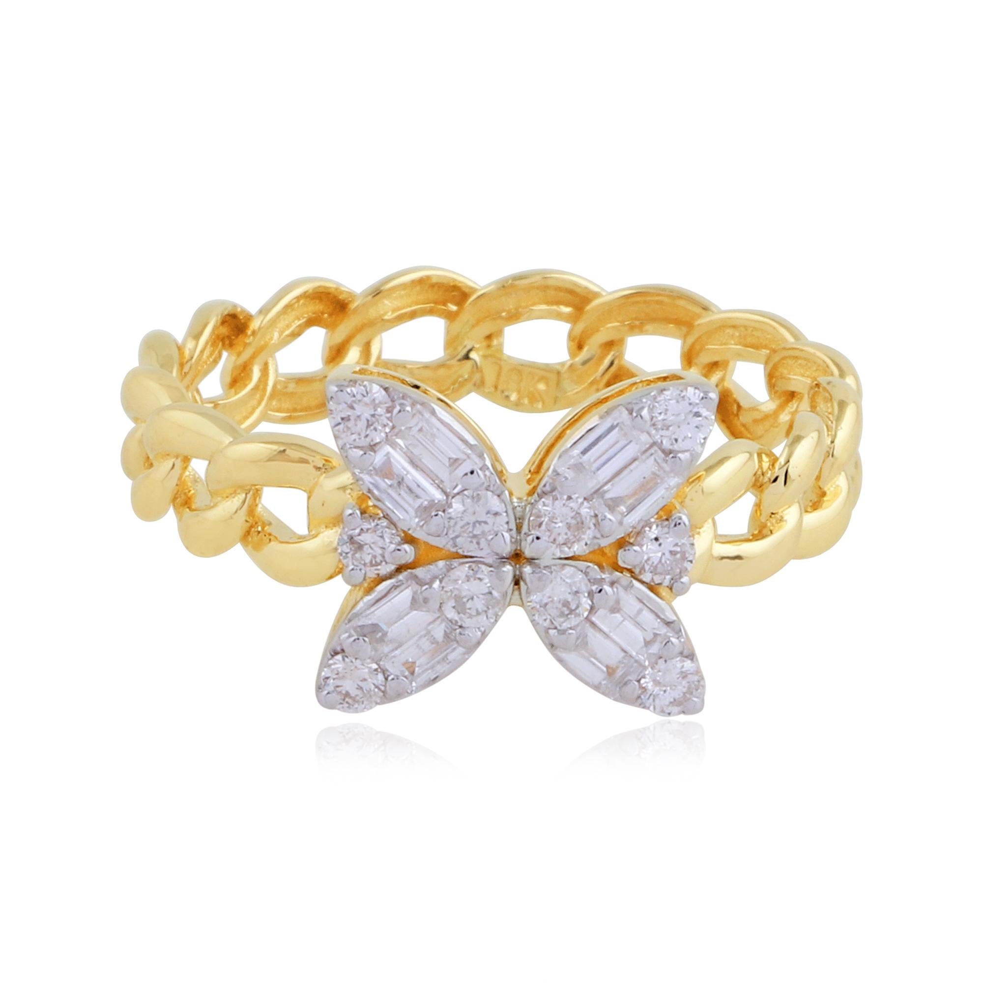 En venta: SI Claridad HI Color Diamante Anillo Cadena Mariposa 14 Quilates Oro Amarillo  7