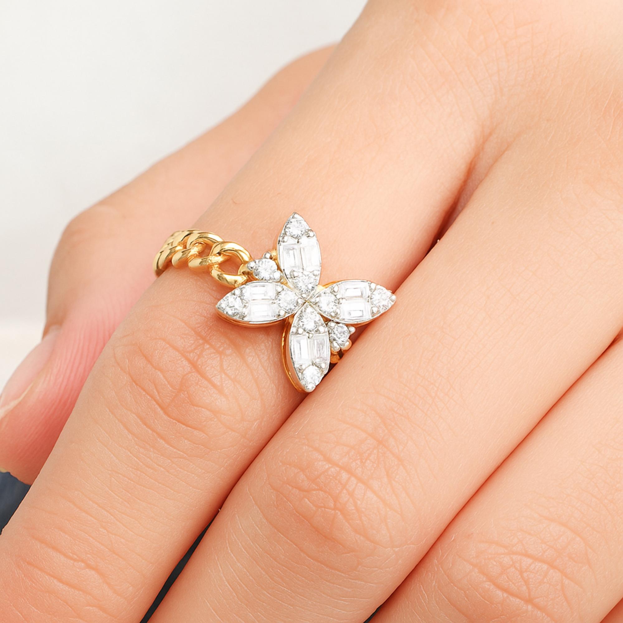 Im Angebot: SI Reinheit HI Farbe Diamant Schmetterling Kette Band Ring 18 Karat Gelbgold () 2