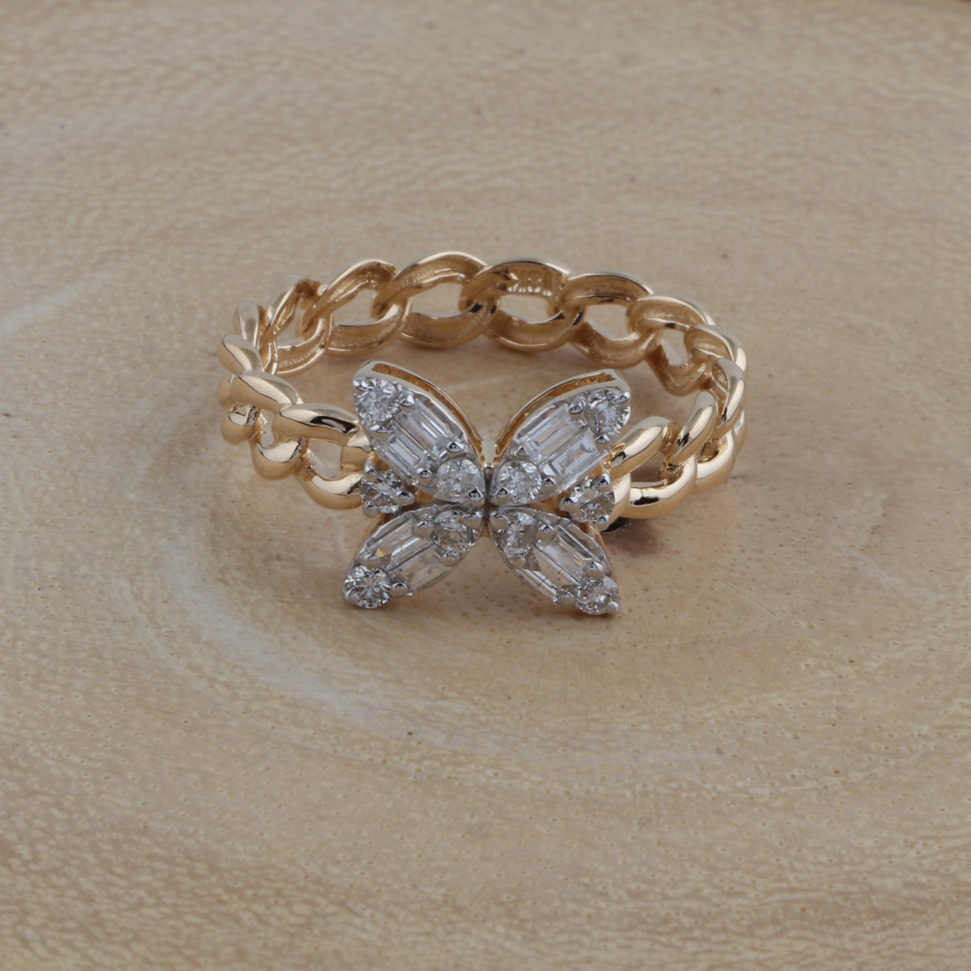 Im Angebot: SI Reinheit HI Farbe Diamant Schmetterling Kette Band Ring 18 Karat Gelbgold () 4