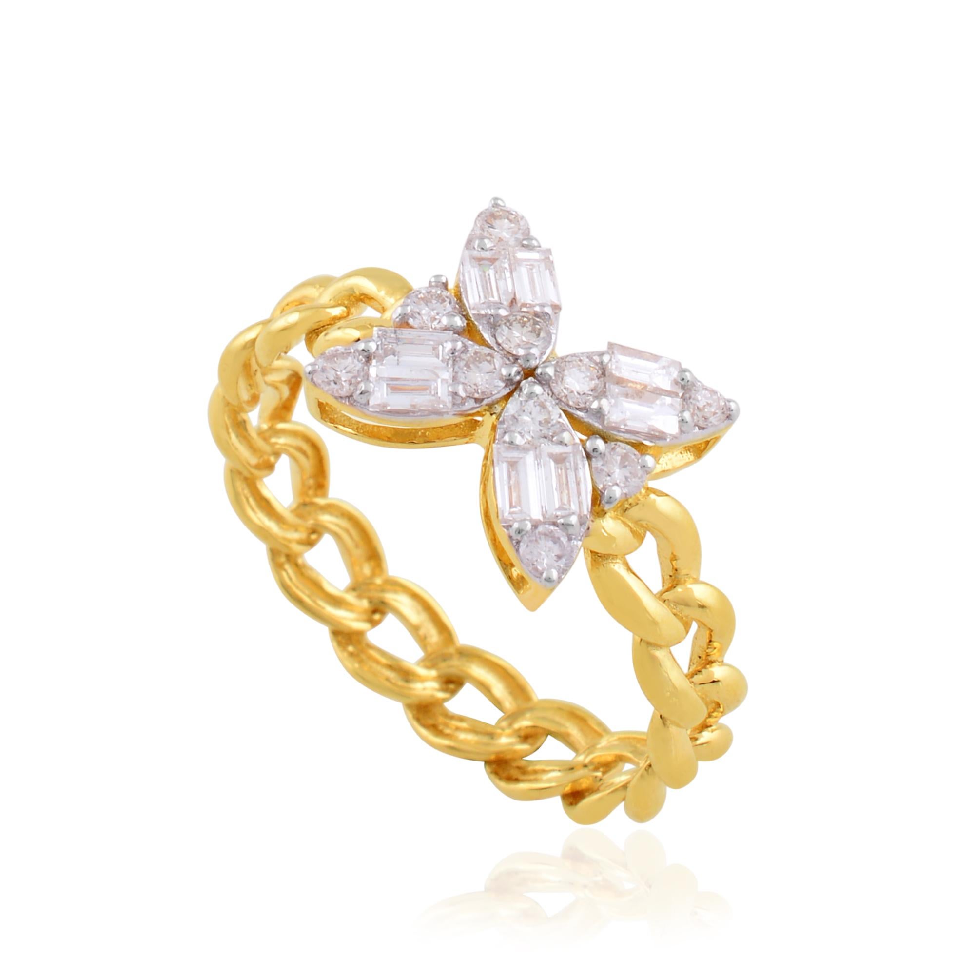 Im Angebot: SI Reinheit HI Farbe Diamant Schmetterling Kette Band Ring 18 Karat Gelbgold () 5