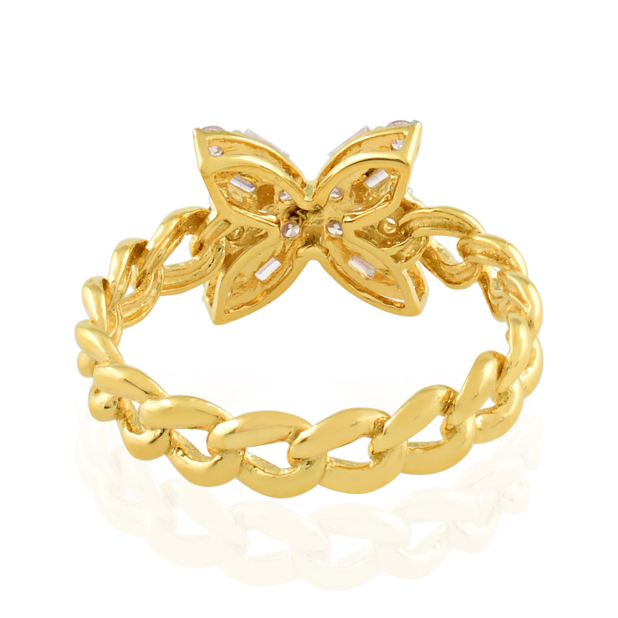 Im Angebot: SI Reinheit HI Farbe Diamant Schmetterling Kette Band Ring 18 Karat Gelbgold () 6