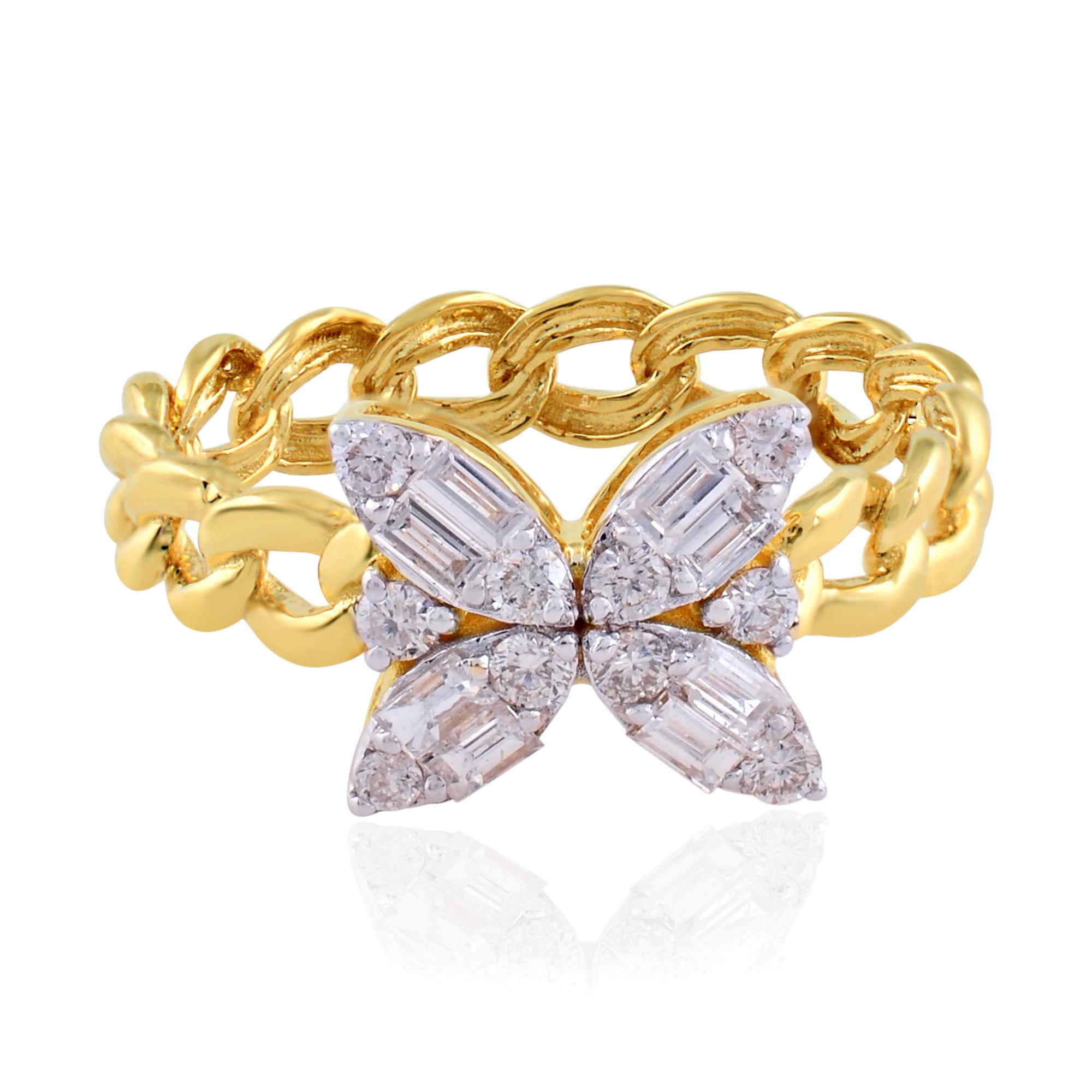 Im Angebot: SI Reinheit HI Farbe Diamant Schmetterling Kette Band Ring 18 Karat Gelbgold () 8