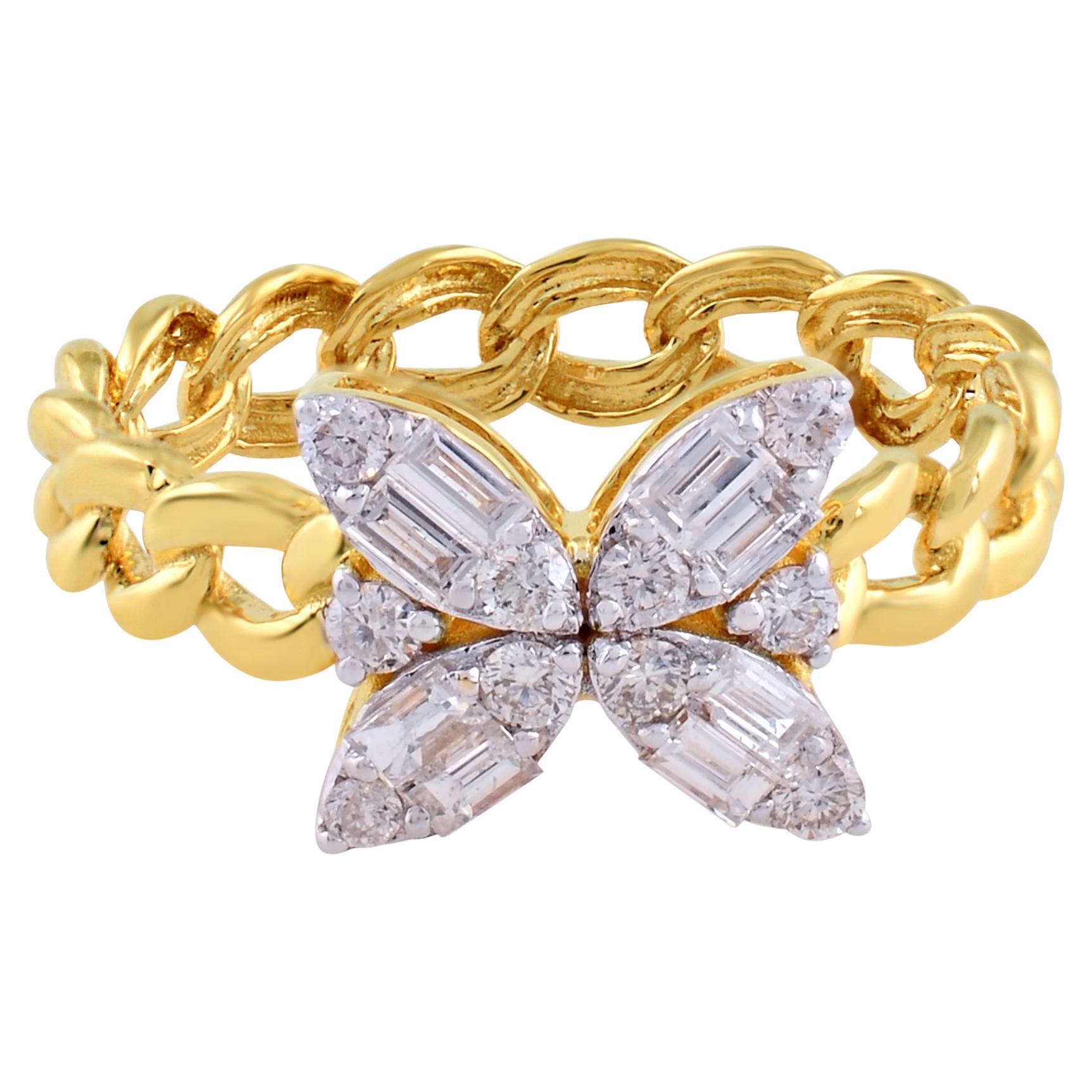 SI Claridad HI Color Diamante Anillo Cadena Mariposa 18 Quilates Oro Amarillo