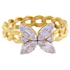 SI Claridad HI Color Diamante Anillo Cadena Mariposa 18 Quilates Oro Amarillo