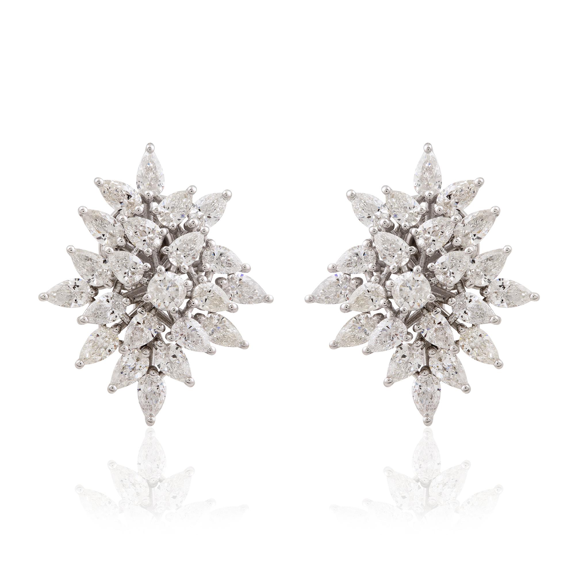 Modern SI Clarity HI Color Diamond Cluster Earrings 14k White Gold Jewelry 3.90 Ct. For Sale