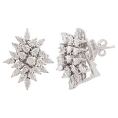 SI Clarity HI Color Diamond Cluster Earrings 14k White Gold Jewelry 3.90 Ct.