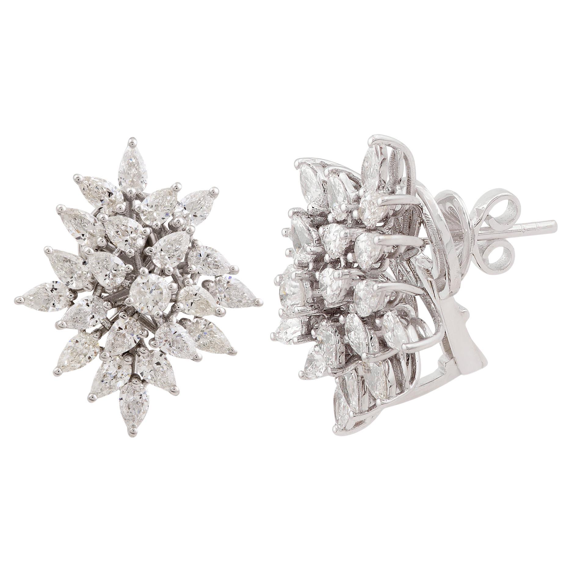 SI Clarity HI Color Diamond Cluster Earrings 18k White Gold Jewelry 3.90 Ct.