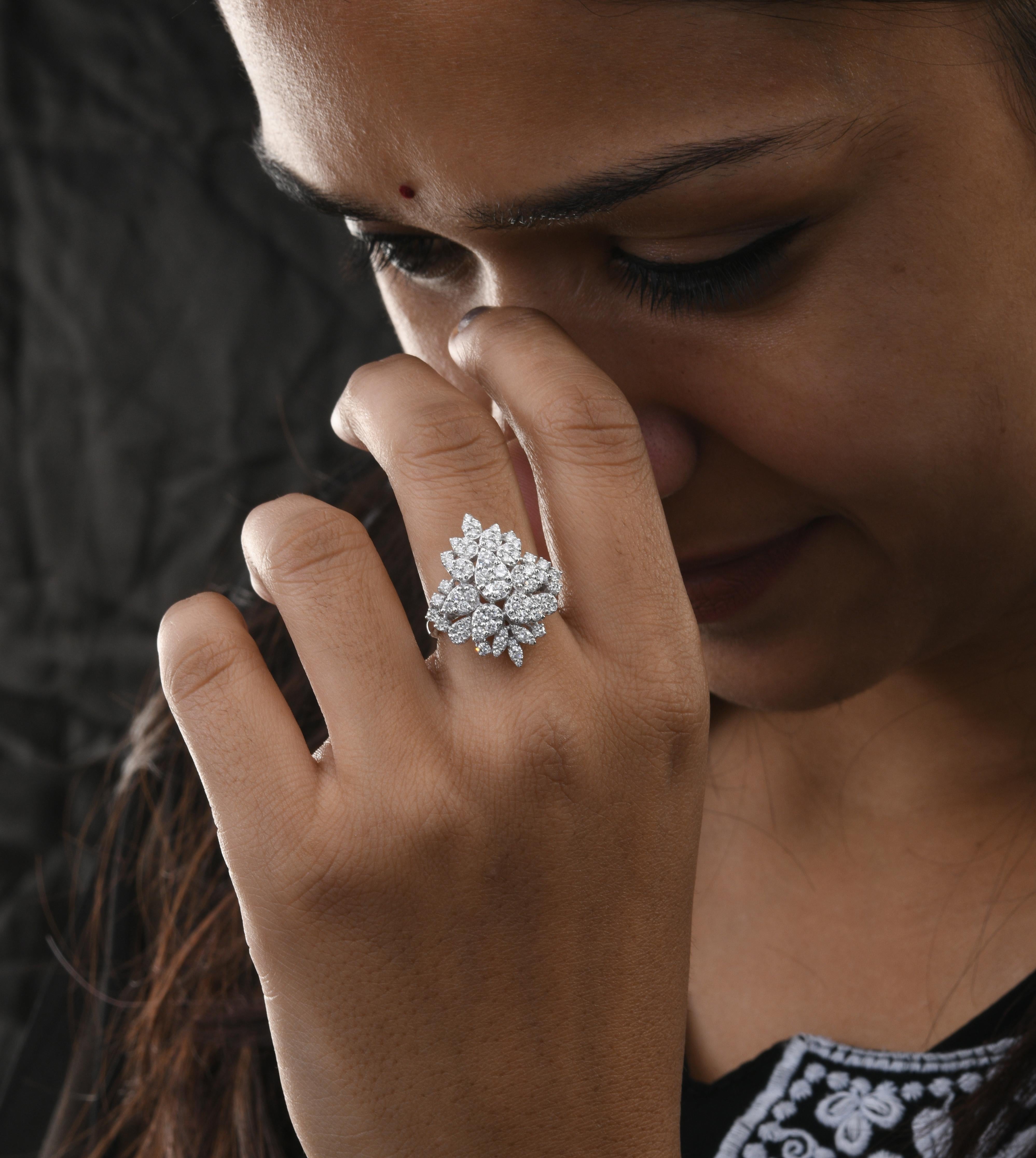 SI Reinheit HI Farbe Diamant-Cluster-Ring 14 Karat Weißgold Schmuck 1,45 Karat. im Angebot 3