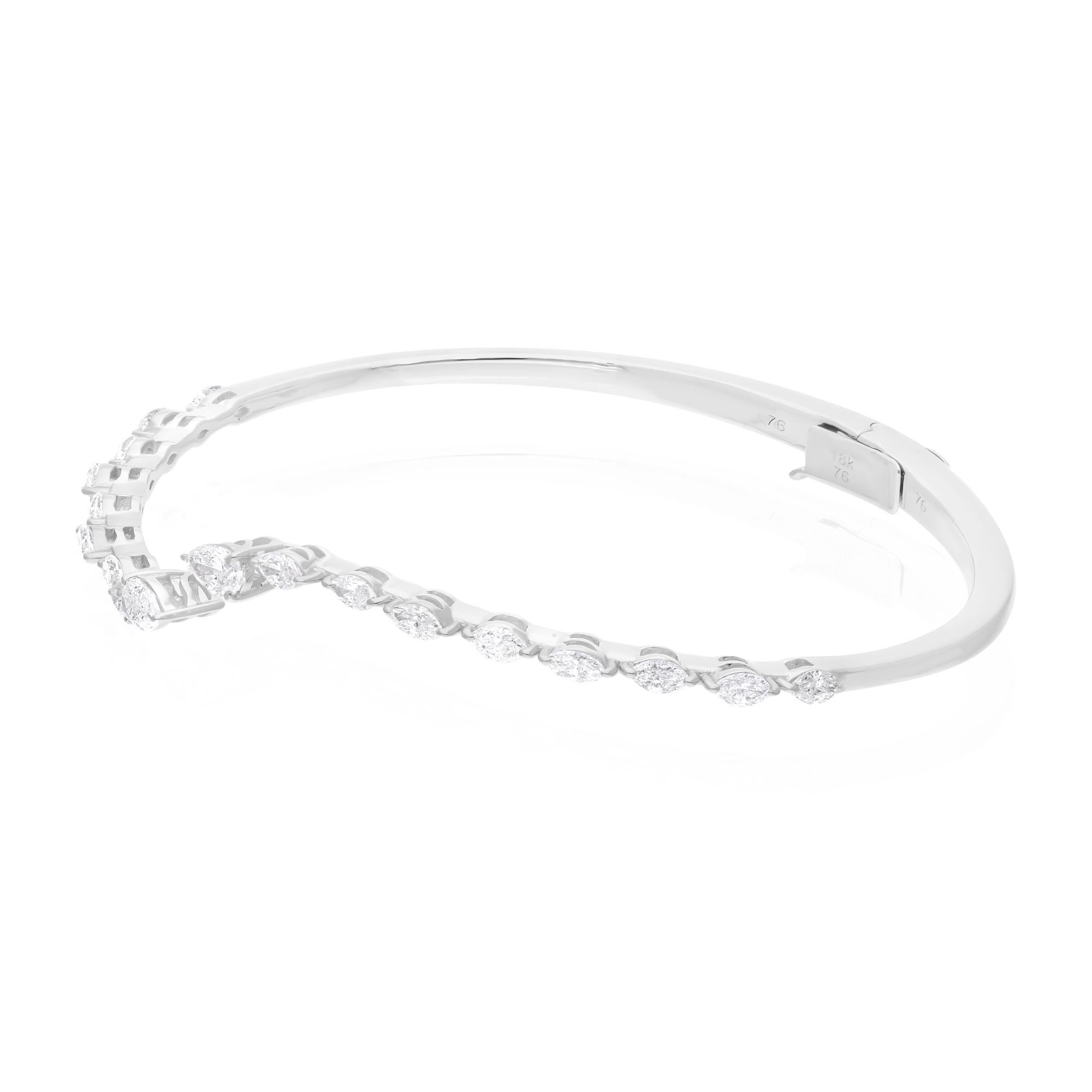 Modern SI Clarity HI Color Diamond Cuff Bangle Bracelet 18 Karat White Gold 1.35 Ct. For Sale