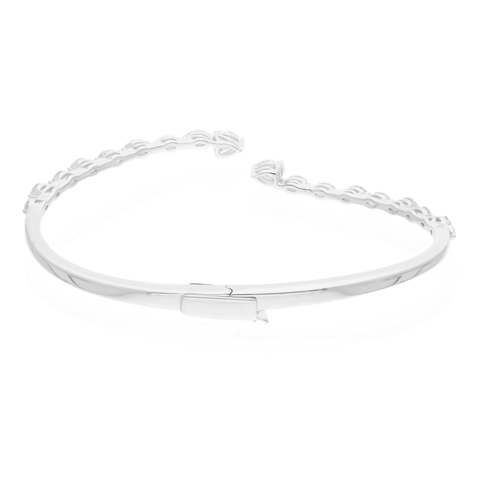 Pear Cut SI Clarity HI Color Diamond Cuff Bangle Bracelet 18 Karat White Gold 1.35 Ct. For Sale