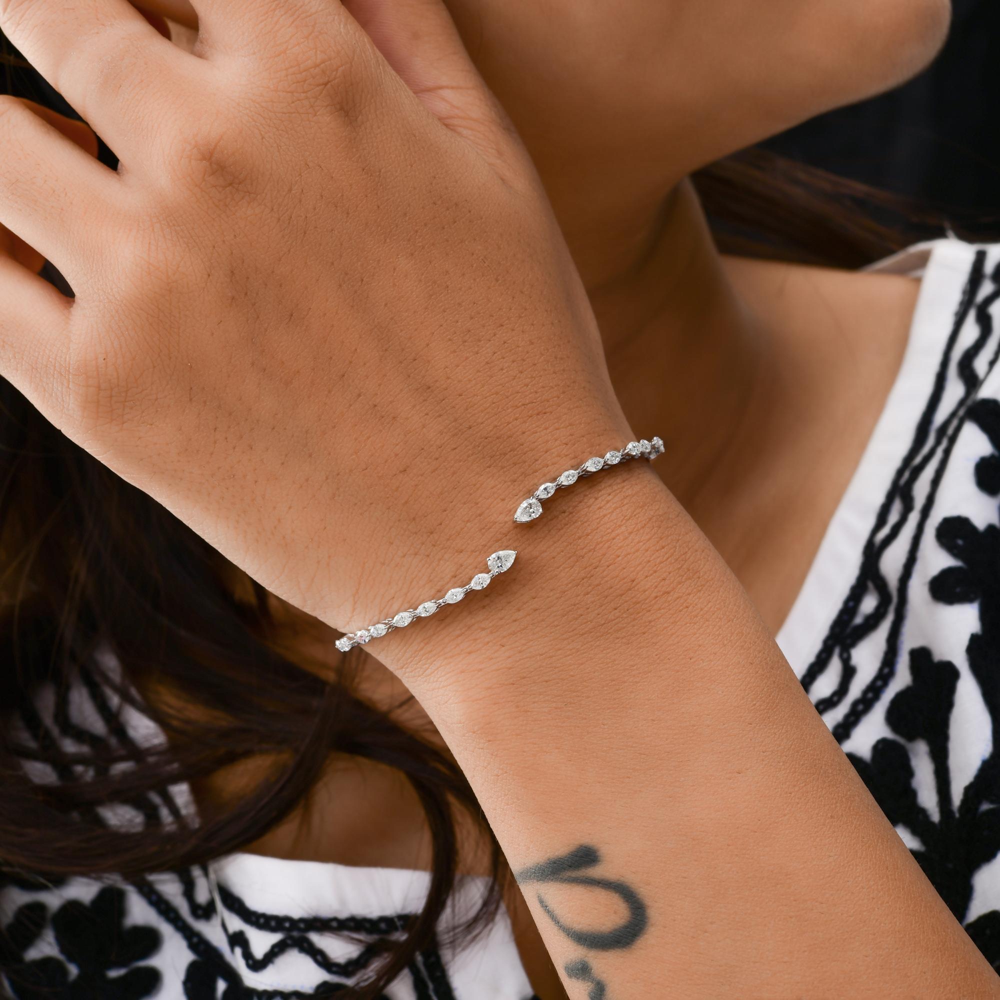 SI Clarity HI Color Diamond Cuff Bangle Bracelet 18 Karat White Gold 1.35 Ct. For Sale 1