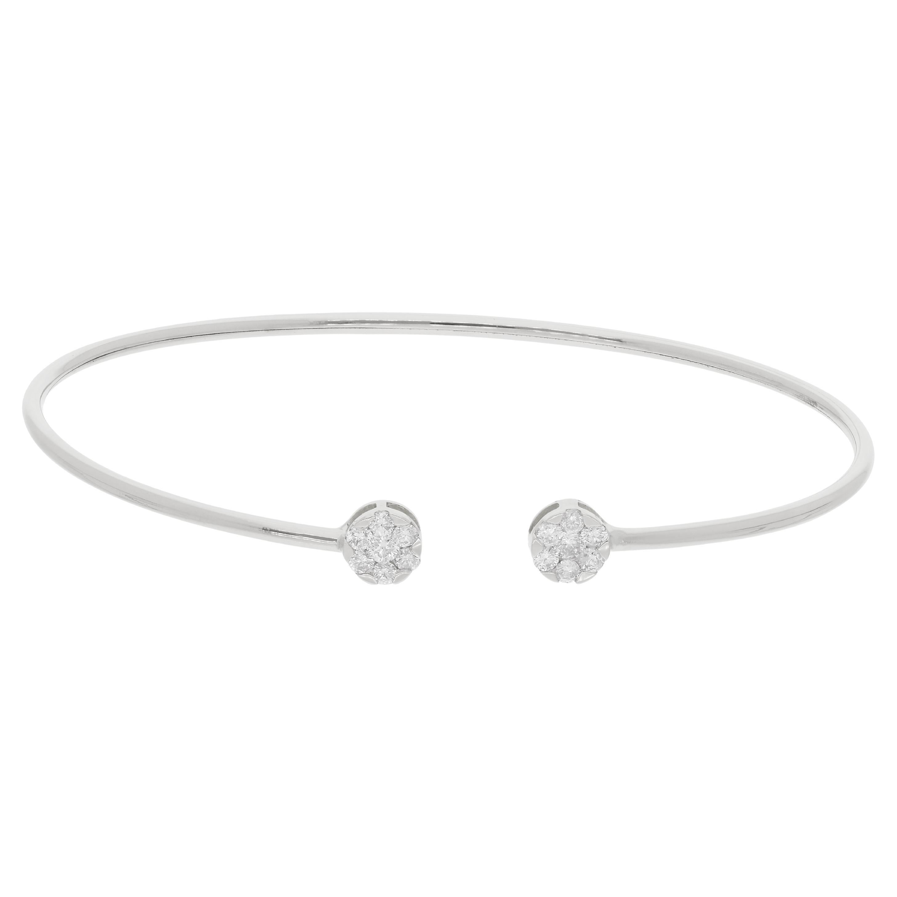 Round and Emerald Cut Diamond Cuff Bangle Bracelet 18 Karat White Gold