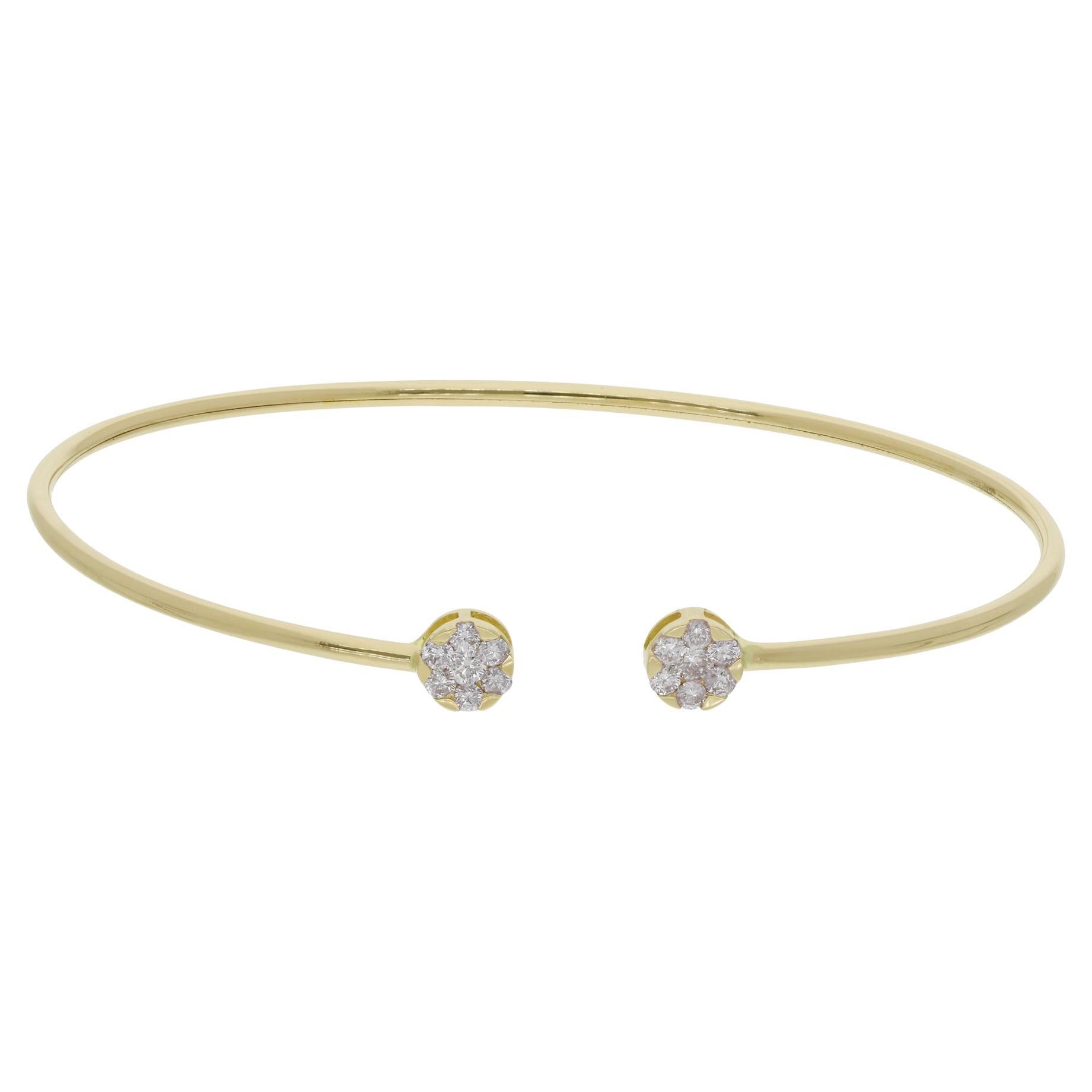 Real 0.85 Carat SI/HI Baguette Diamond Cuff Bangle Bracelet 18 Karat