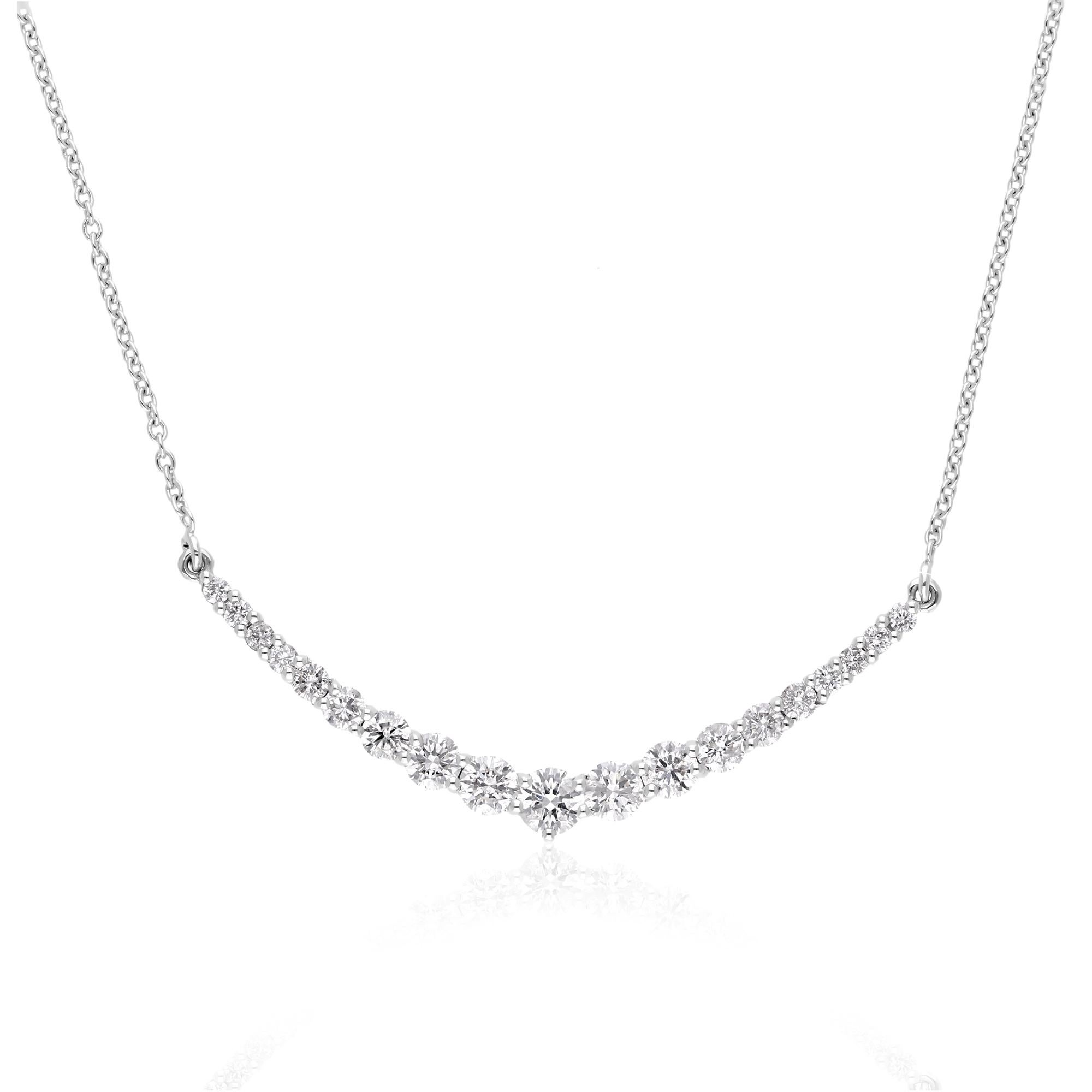 Taglio rotondo SI Clarity HI Color Diamante Curve Arc Collana a catena 14 Karat White Gold in vendita