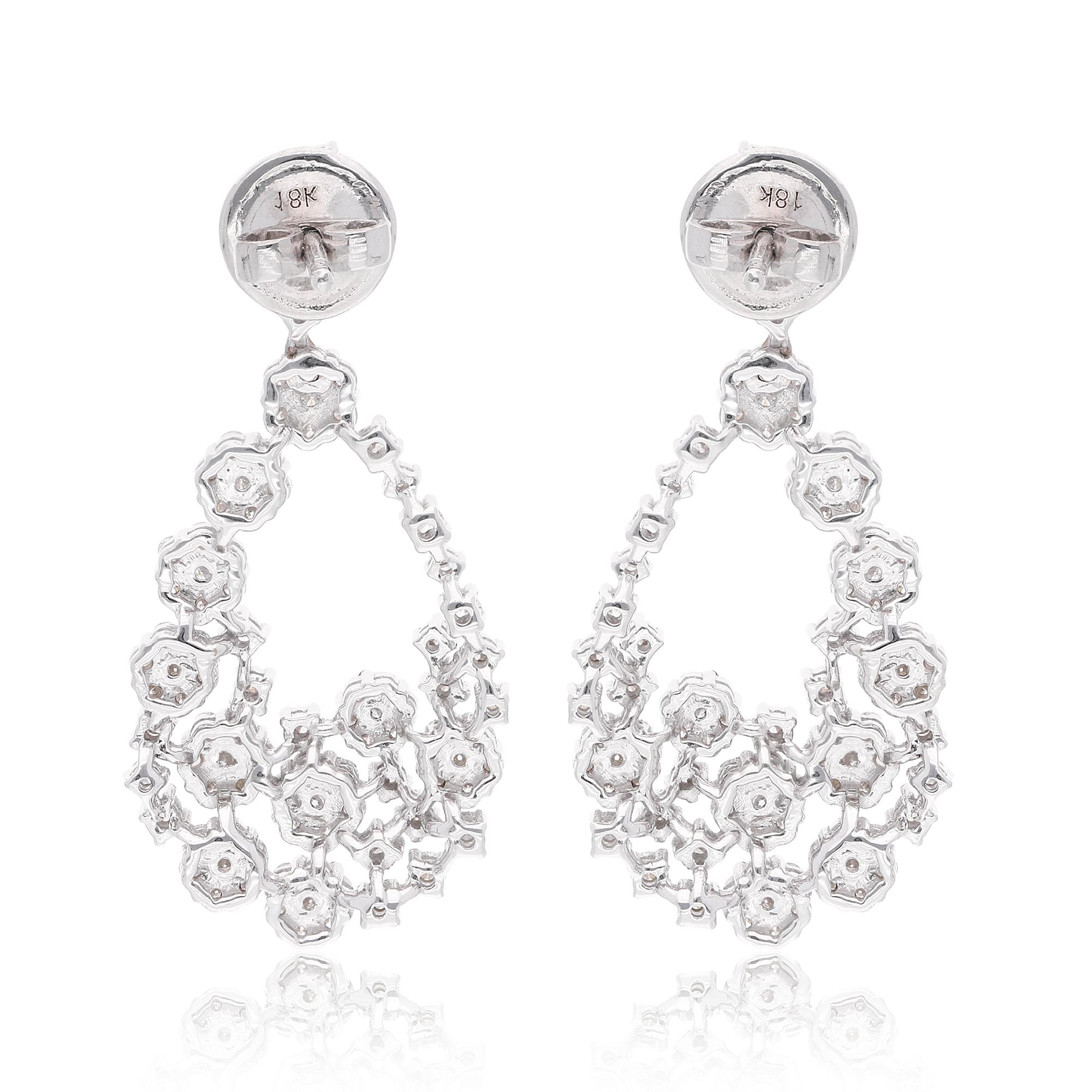 Modern SI Clarity HI Color Diamond Dangle Earrings 18 Karat White Gold Handmade Jewelry For Sale