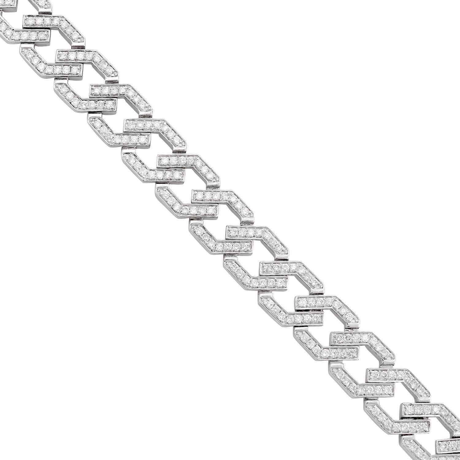 Moderne Bracelet à maillons cubains en or blanc 14 carats avec diamants naturels SI/HI en vente