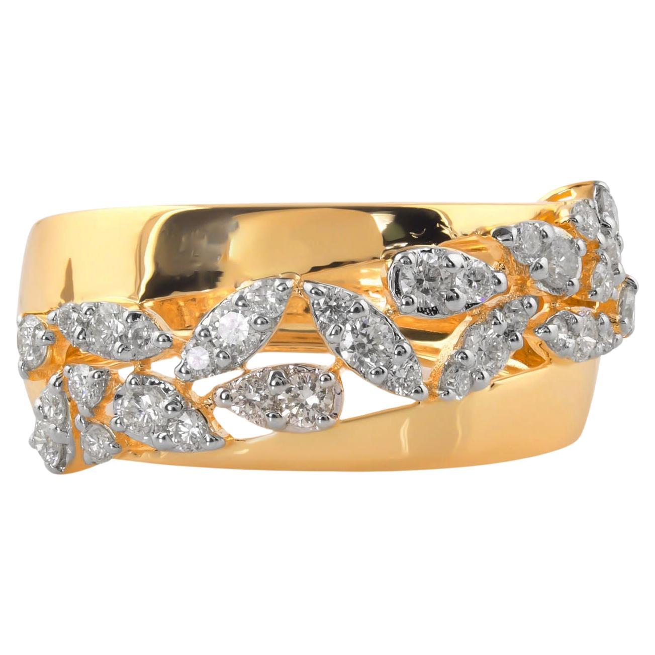 SI Clarity HI Color Diamond Dome Ring 14k White Yellow Gold Two Tone Jewelry (Bague dôme en or blanc et jaune 14k) en vente