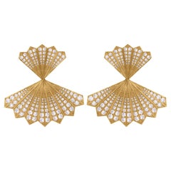 SI Clarity HI Color Diamond Double Fan Jacket Fine Earrings 14 Karat Yellow Gold