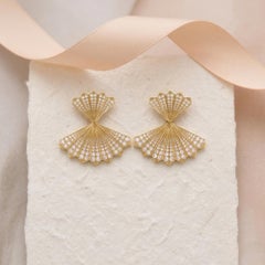 SI Clarity HI Color Diamond Double Fan Jacket Fine Earrings 18 Karat Yellow Gold