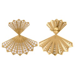 SI Clarity HI Color Diamond Double Fan Jacket Fine Earrings 18 Karat Yellow Gold