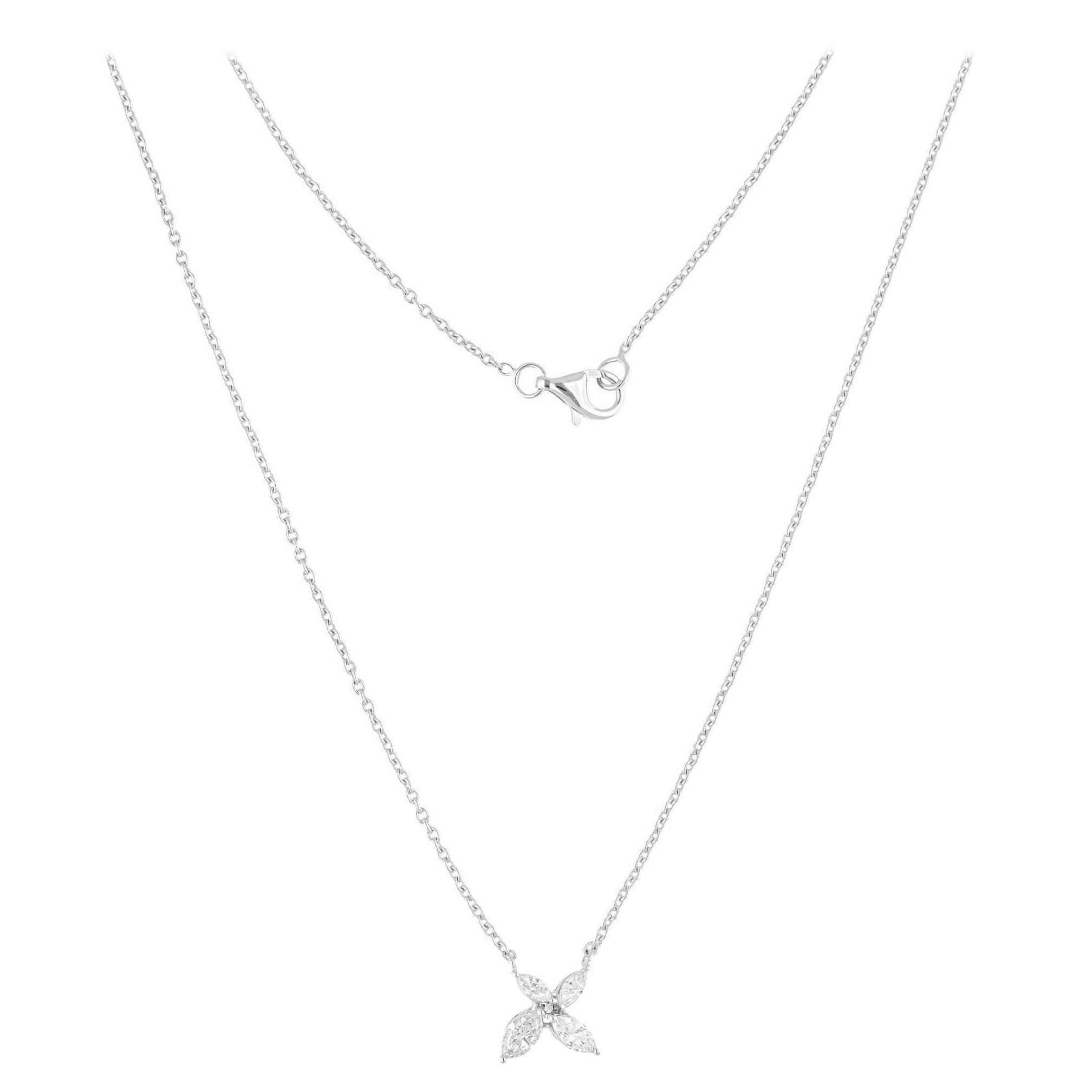 SI Clarity HI Color Diamond Floral Pendant Chain Halskette 14 Karat Weißgold