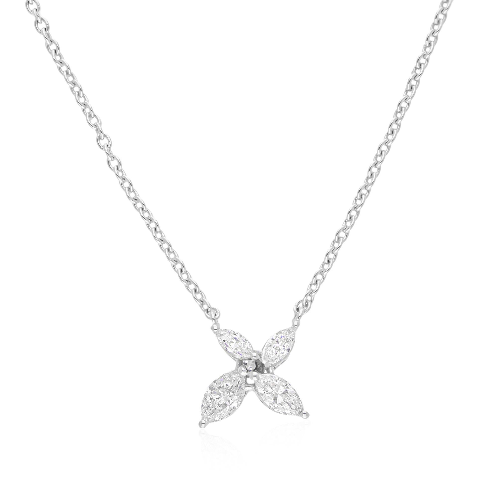 SI Reinheit HI Farbe Diamant Floral Anhänger Kette Halskette 18 Karat Weißgold (Marquiseschliff) im Angebot