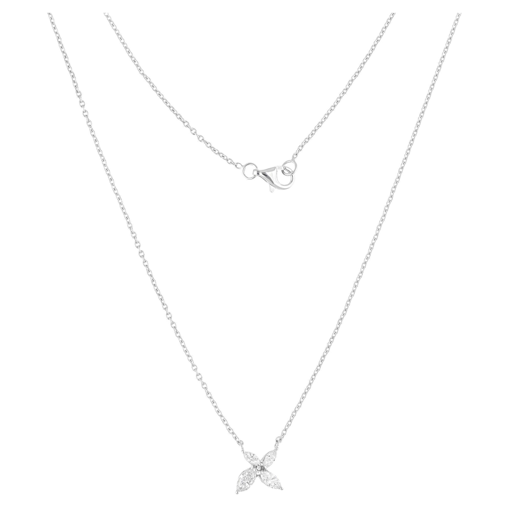 SI Reinheit HI Farbe Diamant Floral Anhänger Kette Halskette 18 Karat Weißgold