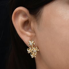 SI Reinheit HI Farbe Diamant Blume Cluster Dangle Ohrringe 14 Karat Gelbgold