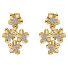 SI Reinheit HI Farbe Diamant Blume Cluster Dangle Ohrringe 14 Karat Gelbgold