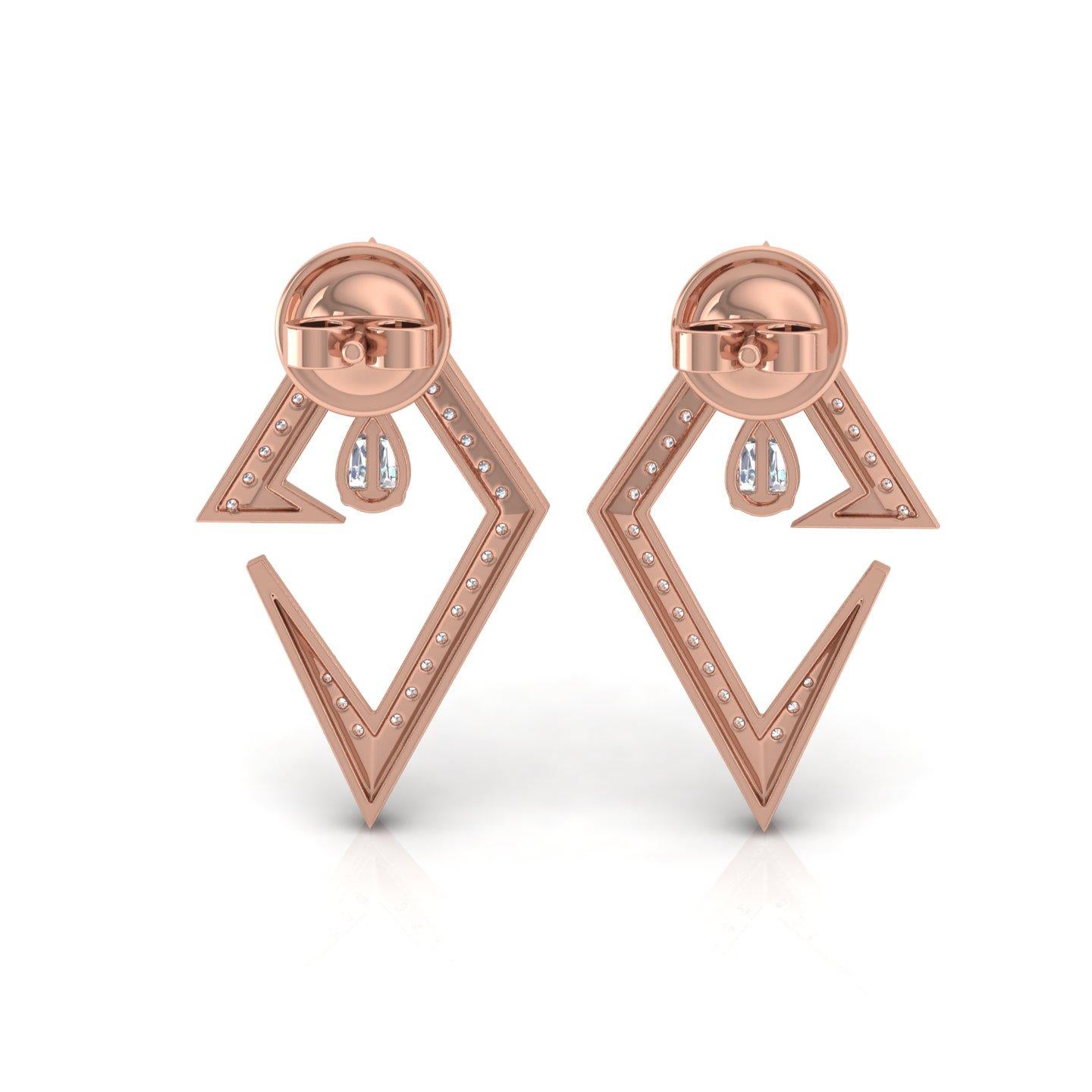 Item Code :- SEE-1012
Gross Wt. :- 4.49 gm
18k Rose Gold Wt. :- 4.37 gm
Diamond Wt. :- 0.60 Ct. ( AVERAGE DIAMOND CLARITY SI1-SI2 & COLOR H-I )
Earrings Size :- 25 x 14 mm approx.

✦ Sizing
.....................
We can adjust most items to fit your