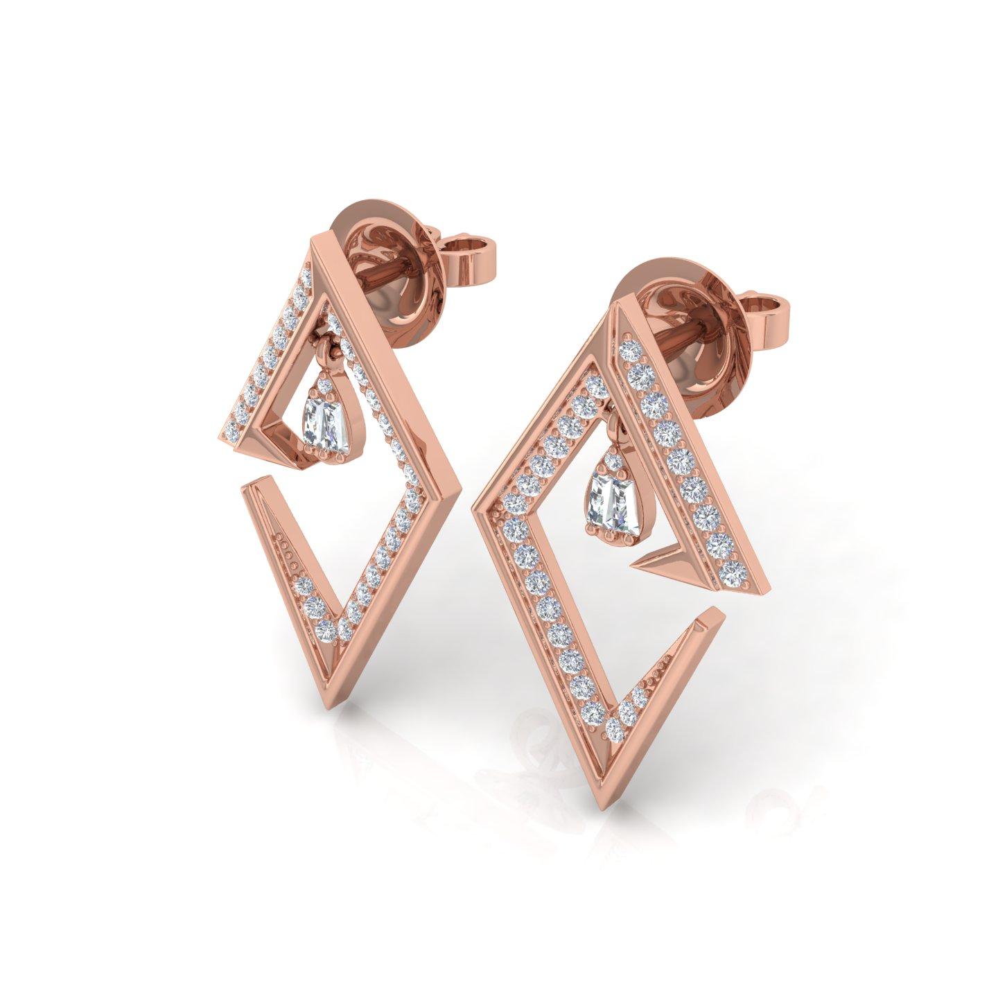 Moderne Clarity SI Diamond HI Color Geometric Stud Earsings 18 Karat Rose Gold Jewelry en vente