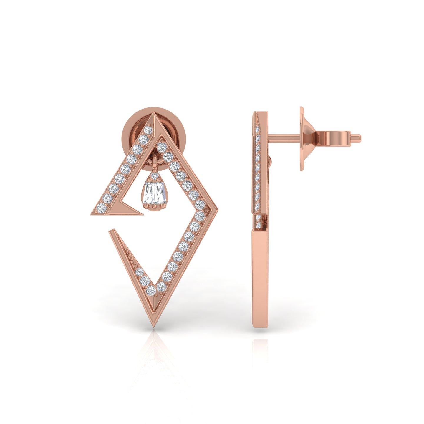 Taille ronde Clarity SI Diamond HI Color Geometric Stud Earsings 18 Karat Rose Gold Jewelry en vente