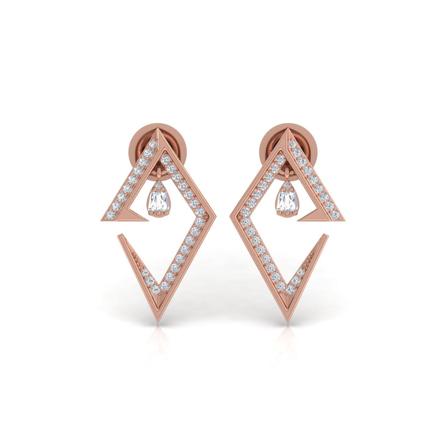 Clarity SI Diamond HI Color Geometric Stud Earsings 18 Karat Rose Gold Jewelry Neuf - En vente à Diera, Dubai