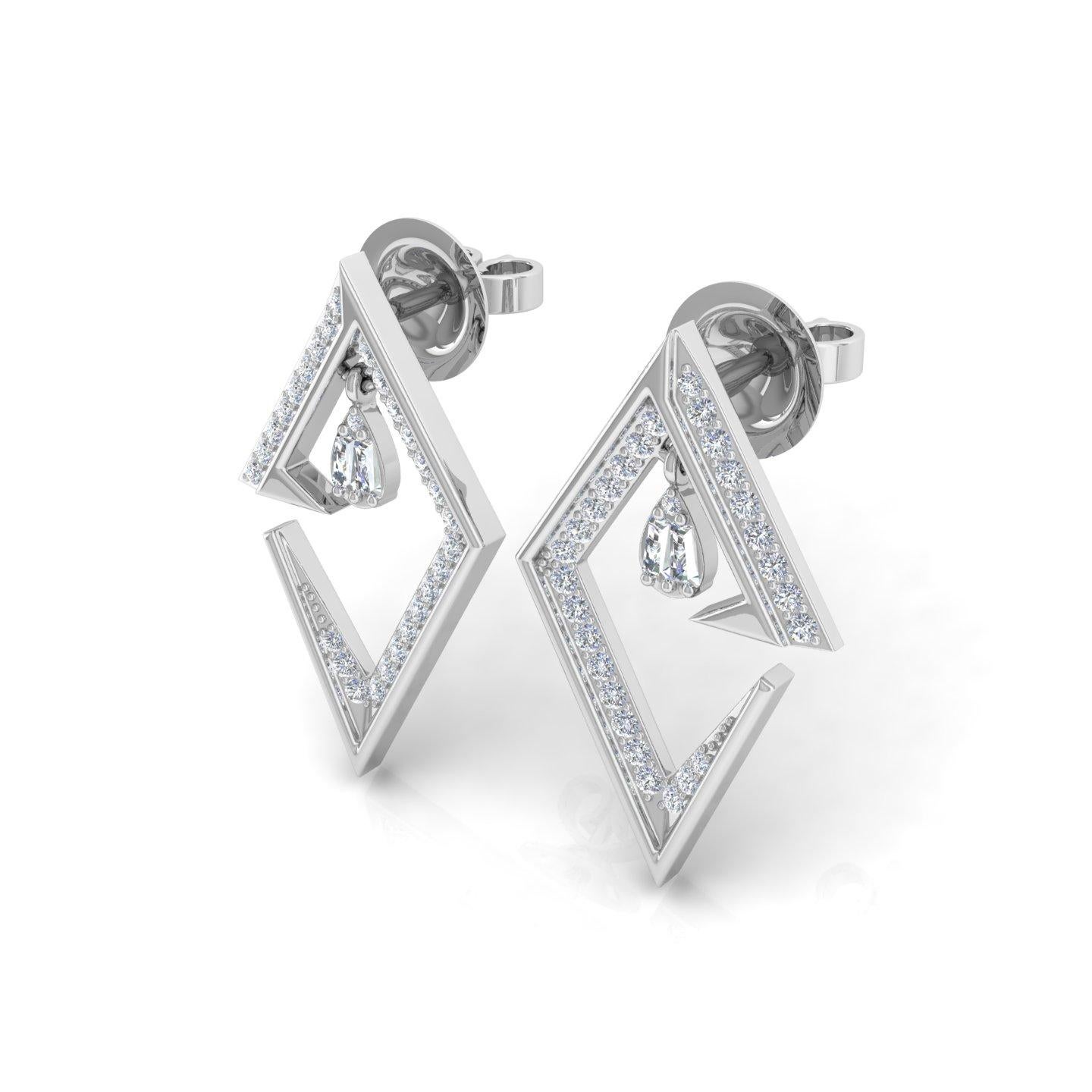 Item Code :- SEE-1012
Gross Wt. :- 4.49 gm
18k White Gold Wt. :- 4.37 gm
Diamond Wt. :- 0.60 Ct. ( AVERAGE DIAMOND CLARITY SI1-SI2 & COLOR H-I )
Earrings Size :- 25 x 14 mm approx.

✦ Sizing
.....................
We can adjust most items to fit your