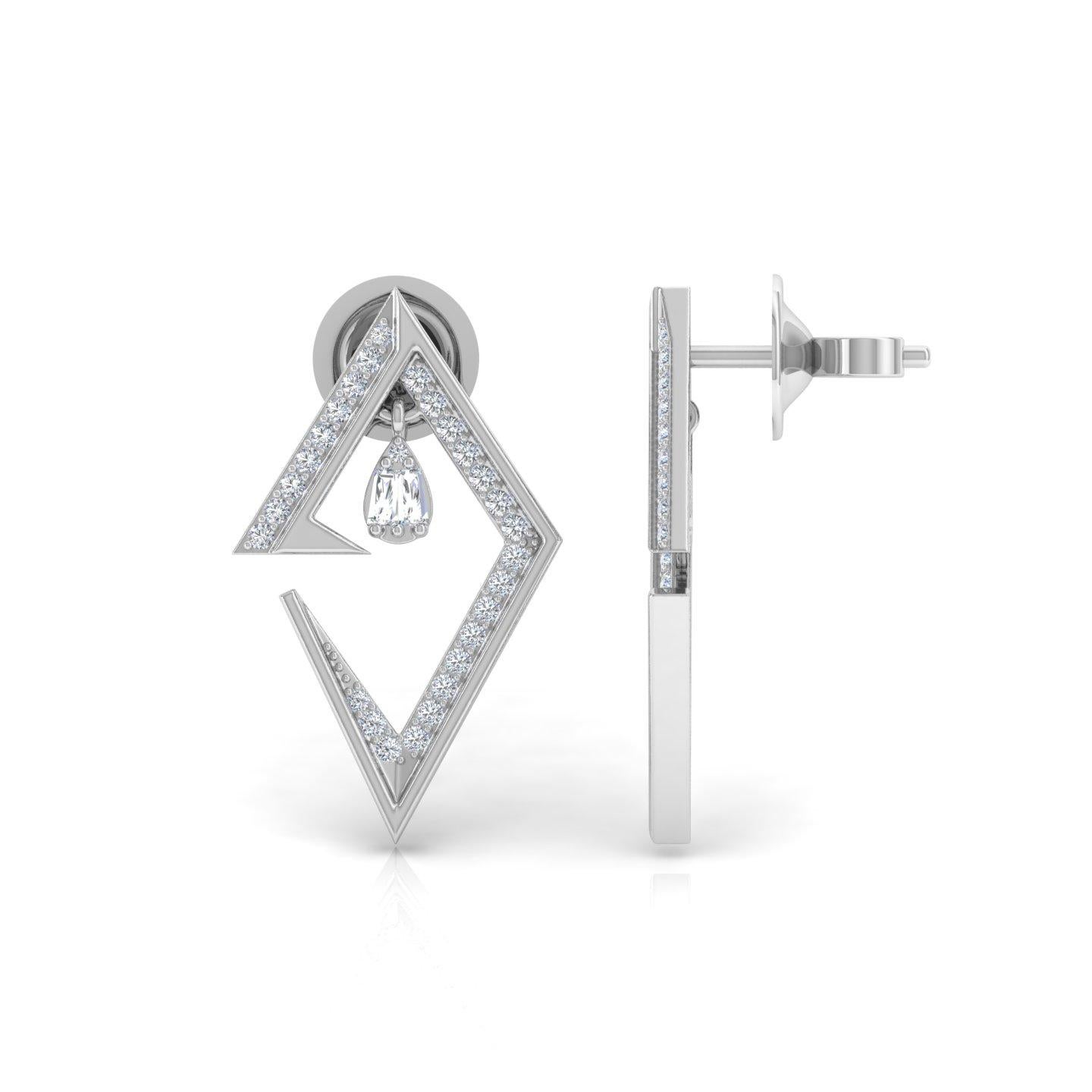 Moderne Clarity SI Diamond HI Color Geometric Stud Earsings 18 Karat White Gold Jewelry en vente