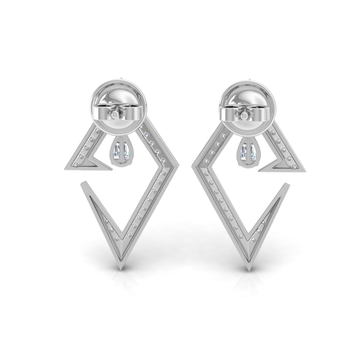 Taille ronde Clarity SI Diamond HI Color Geometric Stud Earsings 18 Karat White Gold Jewelry en vente
