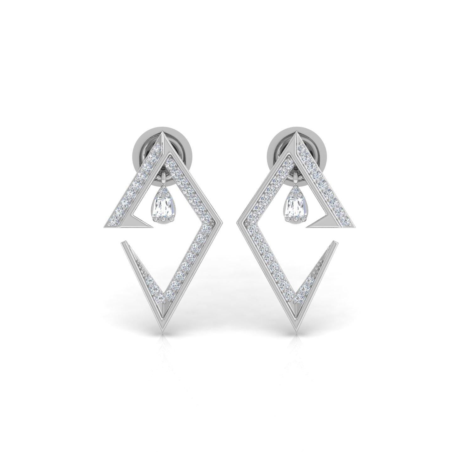Clarity SI Diamond HI Color Geometric Stud Earsings 18 Karat White Gold Jewelry Neuf - En vente à Diera, Dubai
