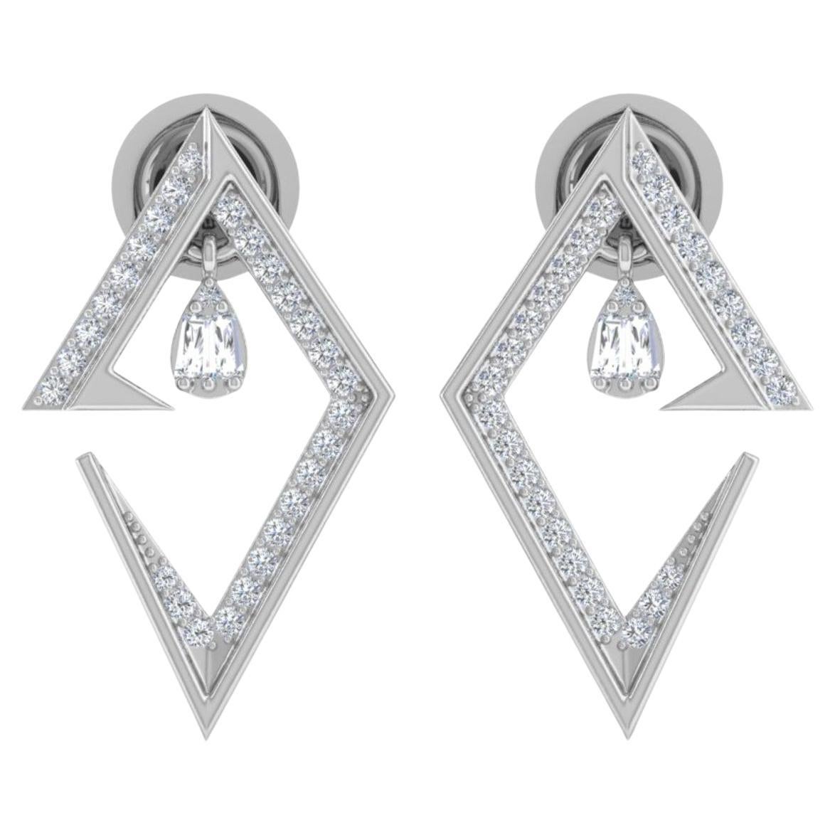 Clarity SI Diamond HI Color Geometric Stud Earsings 18 Karat White Gold Jewelry