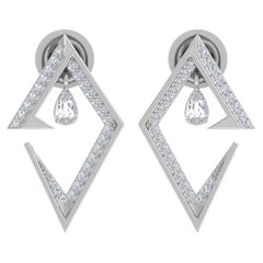 Clarity SI Diamond HI Color Geometric Stud Earsings 18 Karat White Gold Jewelry